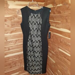 R&M Richards Black Dress with Silver Patterned Center